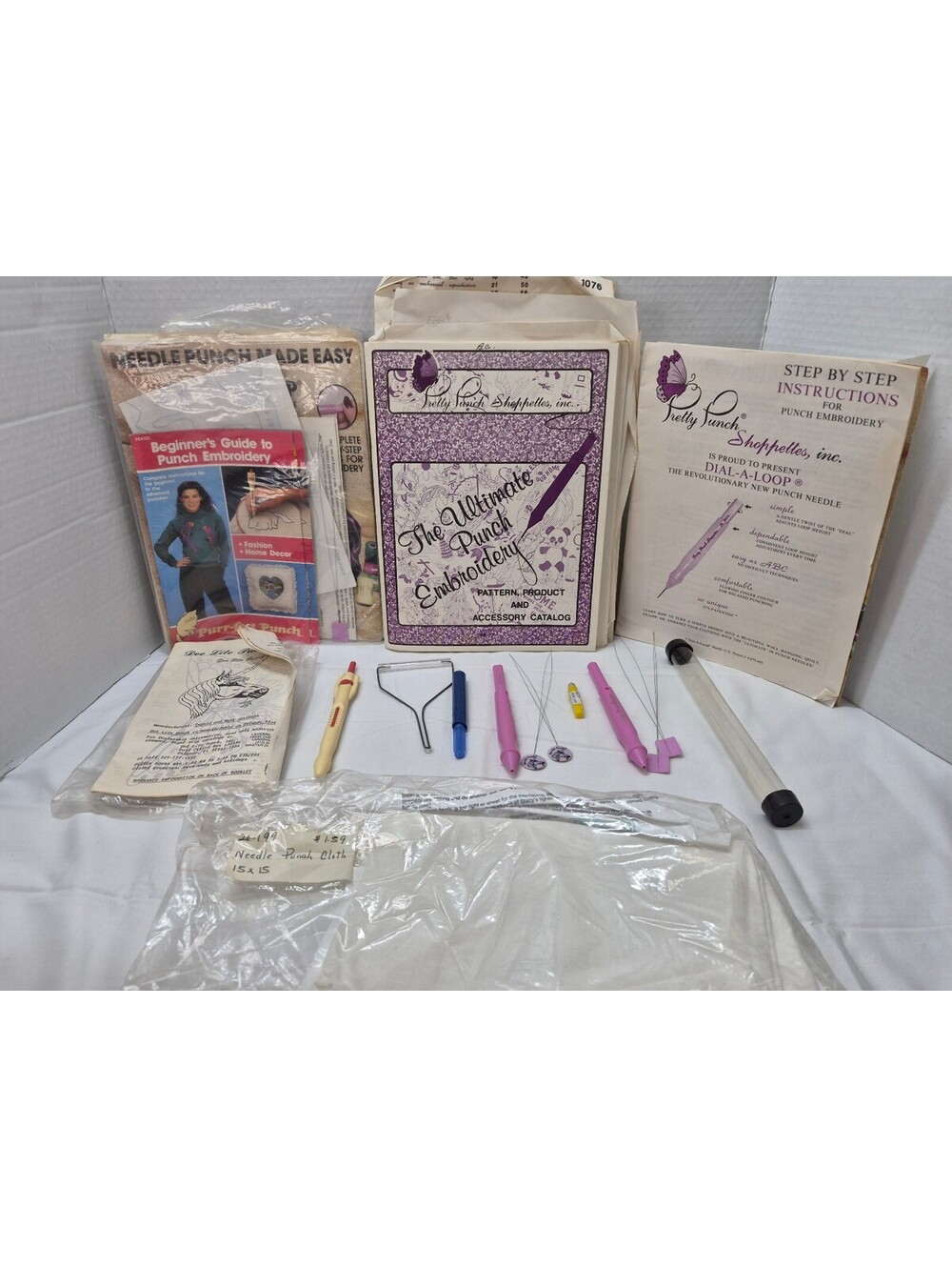 Lot of Punch Embroidery w/ Kit with Dial-A-Loop Needle and Beginner's Guide J293